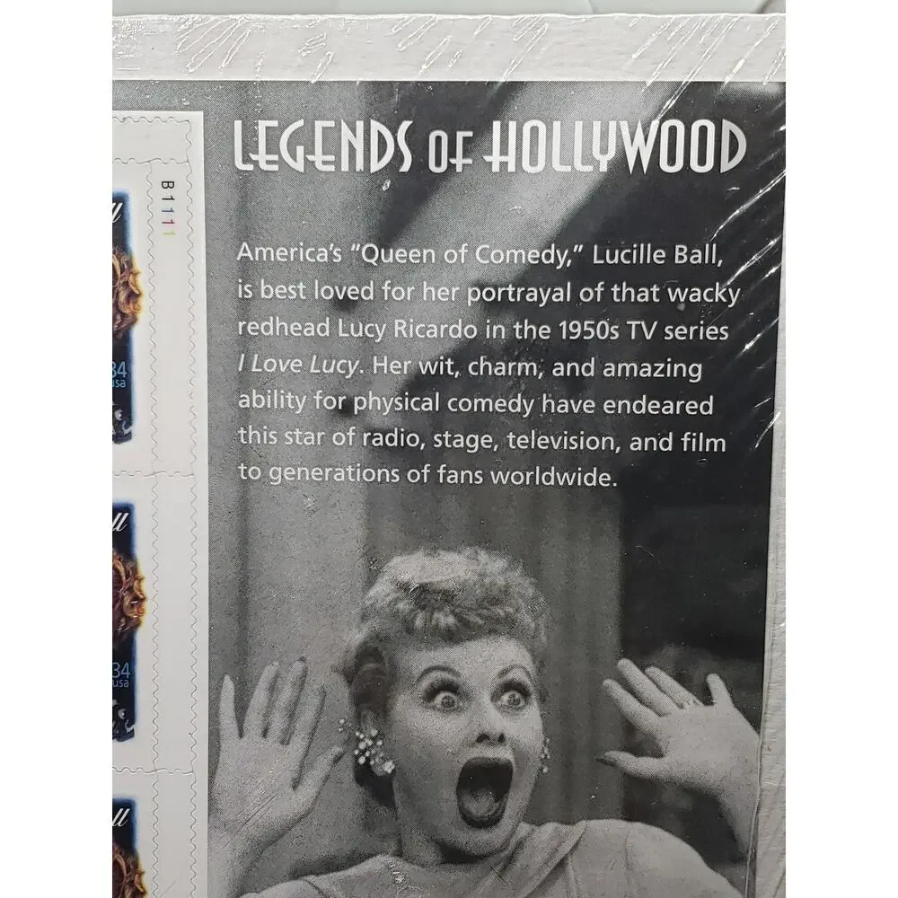 Vintage USPS Legends of Hollywood Lucille Ball 34¢ Stamps Pane of 20 2001 Sealed